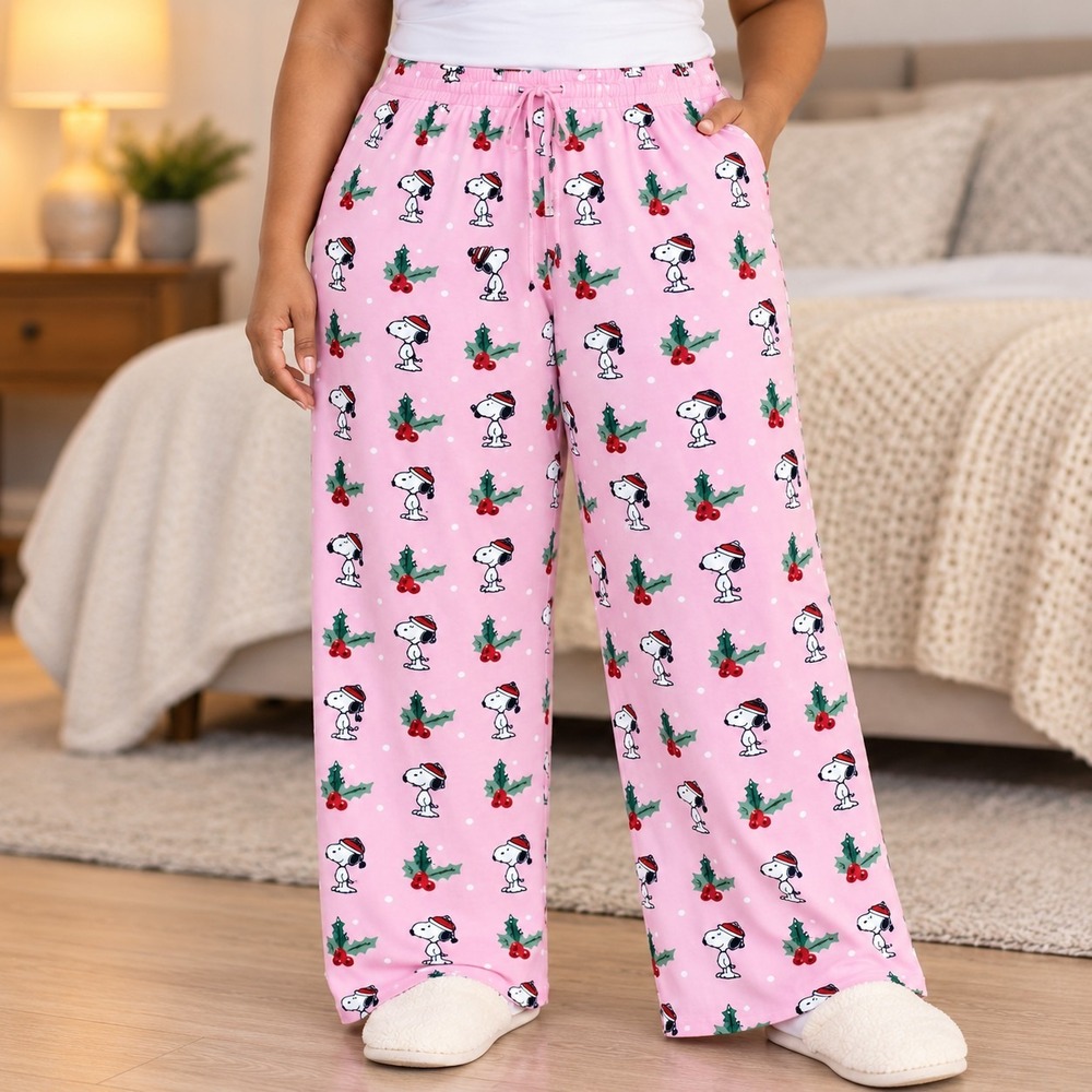 Munki Munki Pajama Pants Women's XL Peanuts Snoopy Christmas Wide Leg Cozy Retro